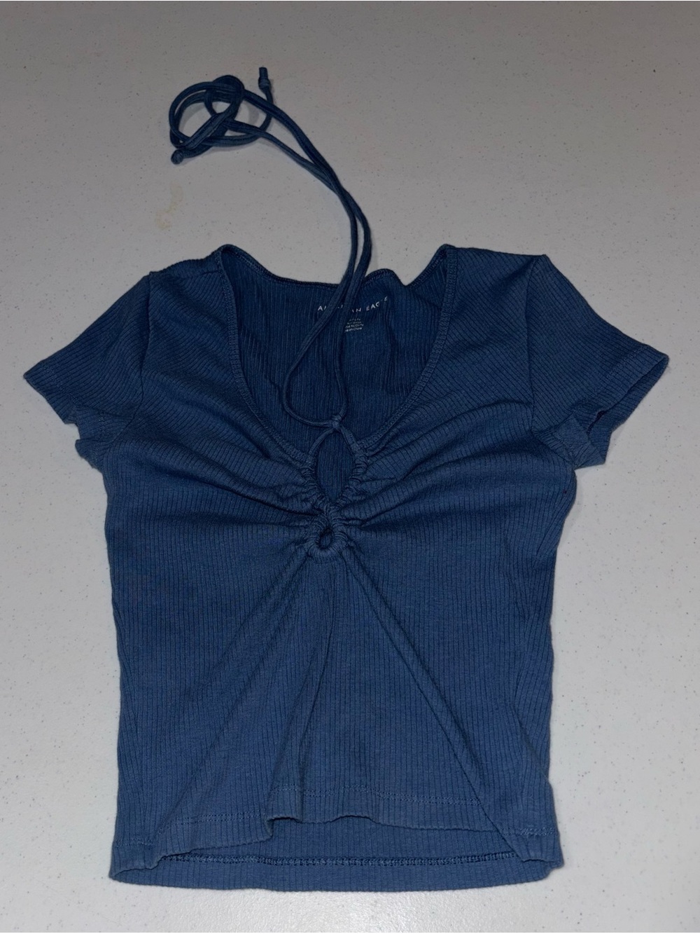 American Eagle Outfitters Navy Ribbed Cinch Front Crop Top